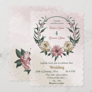 Convite casamento botânico com flores de champanhe cor-de-