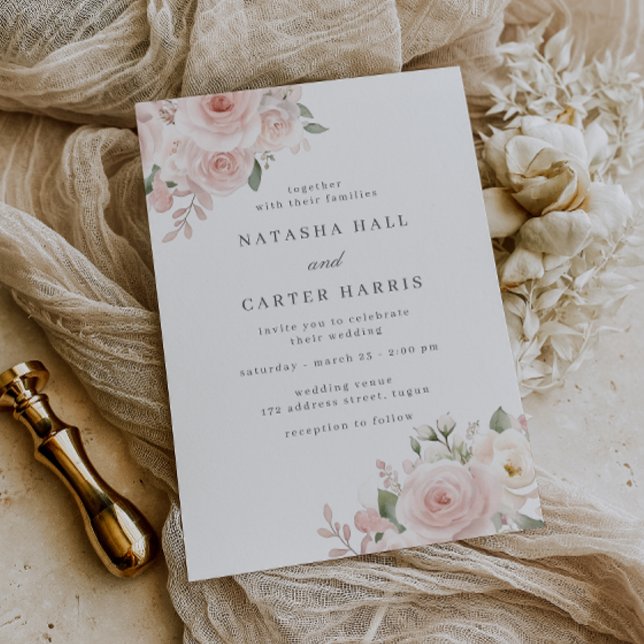 Convite Casamento Botânico com Rosa Moderno (Criador carregado)