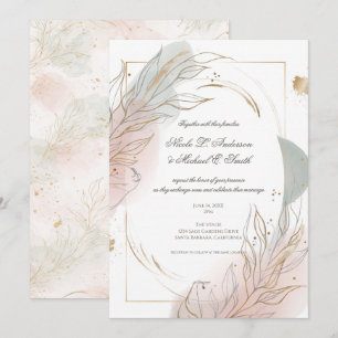 Convite Casamento Botânico com Sage Dourado e Rubor