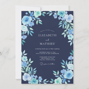 Convite Casamento Botânico Congelado Azul Marinho