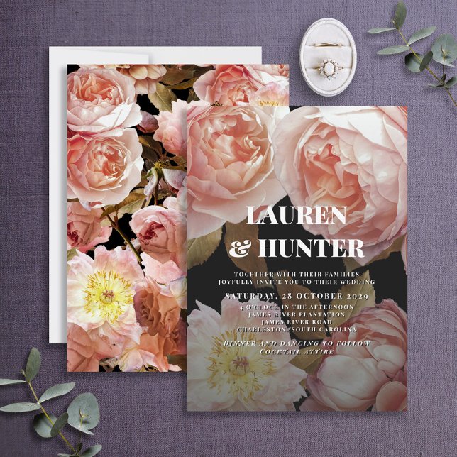 Convite Casamento Botânico Cor-de-rosa-rosa-esbranquiçado  (Criador carregado)