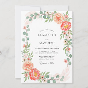 Convite Casamento Botânico Coral Luxuriante de Primavera