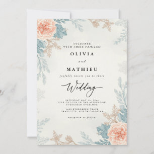 Convite Casamento Botânico Coral Muted