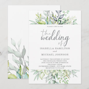 Convite Casamento botânico da caligrafia