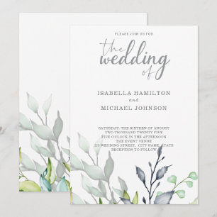 Convite Casamento botânico da caligrafia elegante