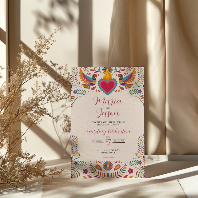 Convite Casamento Botânico das Flores Coloridas Mexicanas (Mexican Fiesta Colorful Flowers Botanical Wedding Invitation)