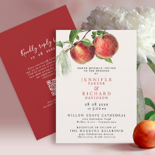 Convite Casamento Botânico das Frutas de Pêssego Vermelho