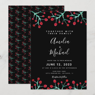 Convite Casamento Botânico de Água-forte de Natal com Frut