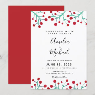 Convite Casamento Botânico de Água-forte de Natal com Frut
