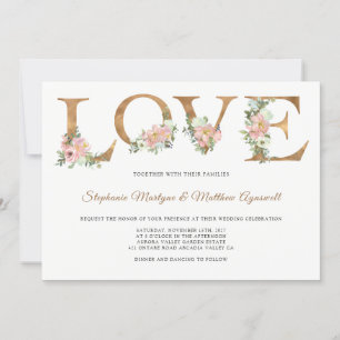 Convite Casamento Botânico de Amor Dourado Floral Dusty Pi