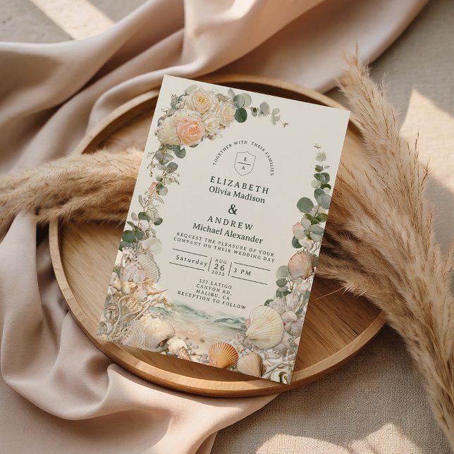 Convite Casamento Botânico de Conchas do Mediterrâneo (Criador carregado)