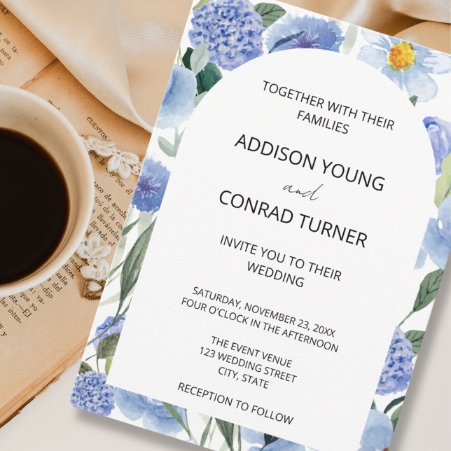 Convite Casamento Botânico de Cores Aquáticas Azuis (Criador carregado)