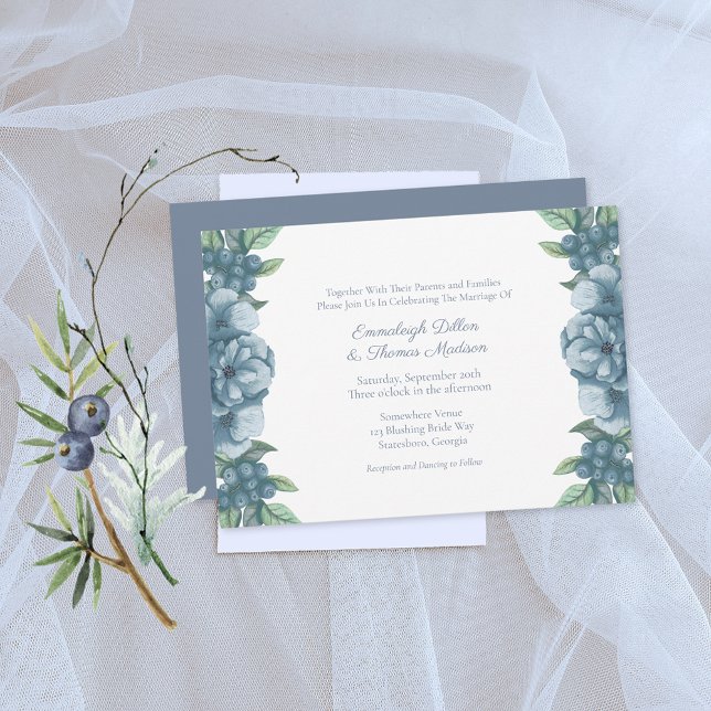 Convite Casamento Botânico de Dusty Blue Floral (Criador carregado)