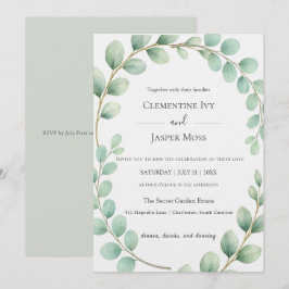 Convite Casamento Botânico de Eucalipto Verde Salvia Boho