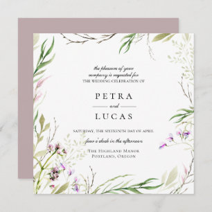 Convite Casamento Botânico de Flor Selvagem Elegante