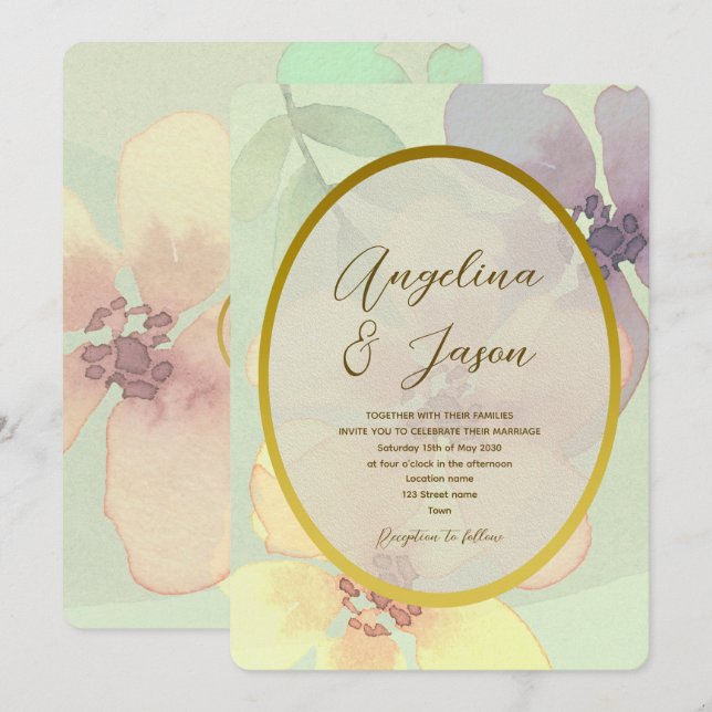Convite Casamento Botânico de Floral Boho com Verdor (Frente/Verso)