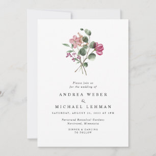 Convite Casamento Botânico De Flores De Magenta