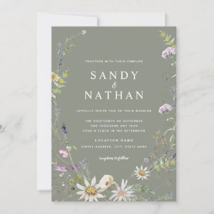Convite Casamento Botânico de Flores Silvestres Caprichosa