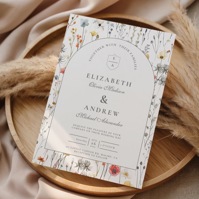 Convite Casamento Botânico de Flores Silvestres Elegantes (Criador carregado)