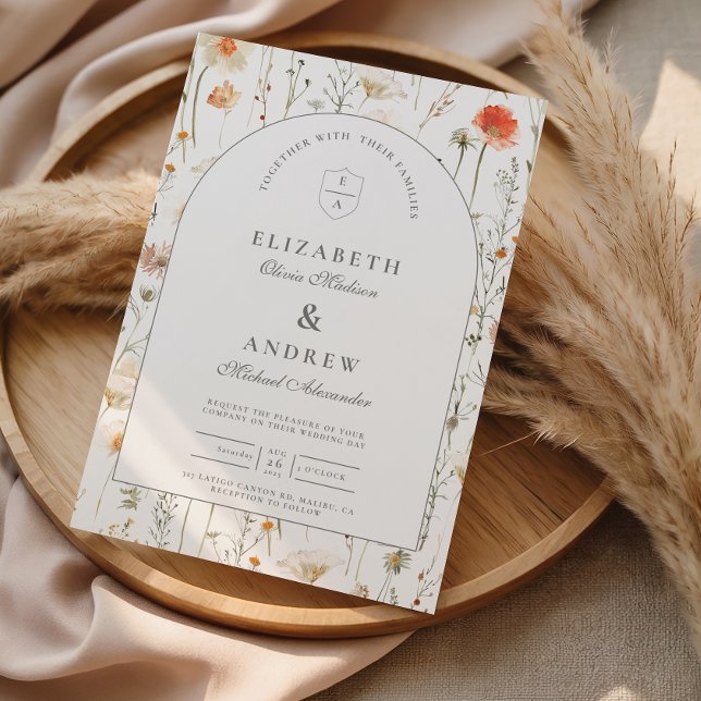 Convite Casamento Botânico de Flores Silvestres Minimalist (Criador carregado)
