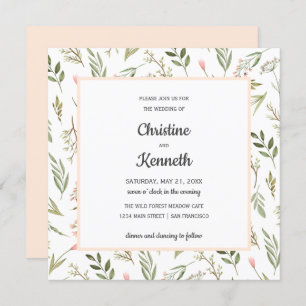 Convite Casamento Botânico de flores silvestres rosa fresc