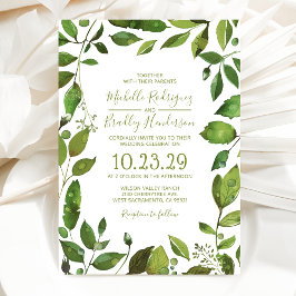Convite Casamento Botânico de Folhagem Verde Elegante