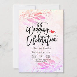 Convite Casamento Botânico de Folhas de Aquarela Magenta F