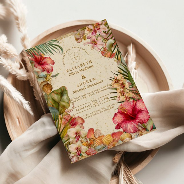 Convite Casamento Botânico de Hibisco Tropical (Criador carregado)