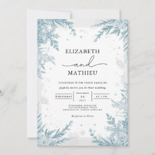 Convite Casamento Botânico de Inverno de Serene Sky Blue