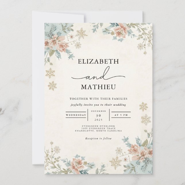 Convite Casamento Botânico De Inverno Floral Mutado (Frente)