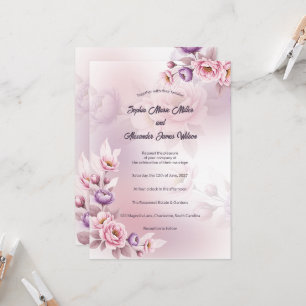 Convite Casamento Botânico de Íris Roxo Pálido e Peônia Br