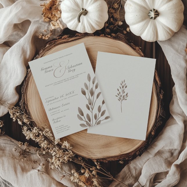 Convite Casamento Botânico de Ivory & Ash Fall (Criador carregado)
