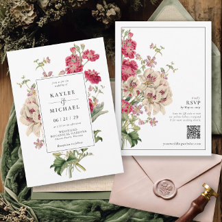 Convite Casamento Botânico de Jardim Romântico Floral Vint
