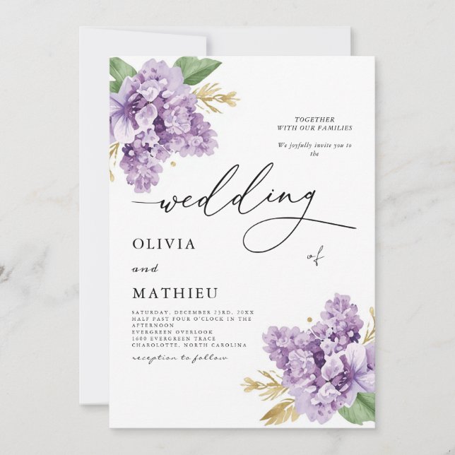 Convite Casamento Botânico de Lavanda Elegante (Frente)