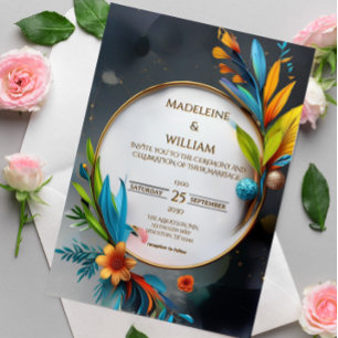 Convite Casamento Botânico de Luxo Elegante