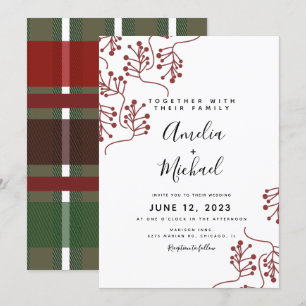 Convite Casamento Botânico de Natal com Plaid e Frutas