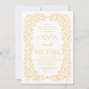 Convite Casamento botânico de outono amarelo. Floral de ou