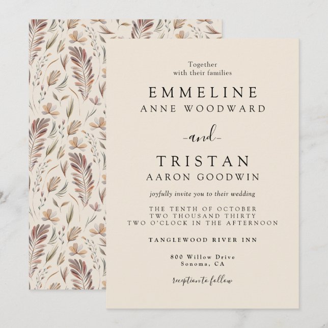 Convite Casamento Botânico de Outono Boho (Frente/Verso)
