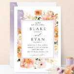 Convite Casamento Botânico de Pessegueiro de Lavanda Elega<br><div class="desc">Aprecie seu convidado com este elegante convite para casamento, cheio de elegância e graça com lavandas roxas de cor d'água refinadas e quadro floral botânico mostrando seus detalhes de casamento. Floral em uma bela mistura de pêssego, laranja, pincel, rosa empoeirado, creme e tons de champanhe. Opção de mudar "juntamente com...</div>