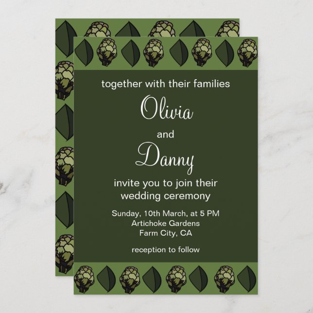 Convite Casamento Botânico de Plantas Vegetais de Artichok (Frente/Verso)