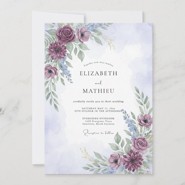 Convite Casamento Botânico de Plumagem Florestal (Frente)