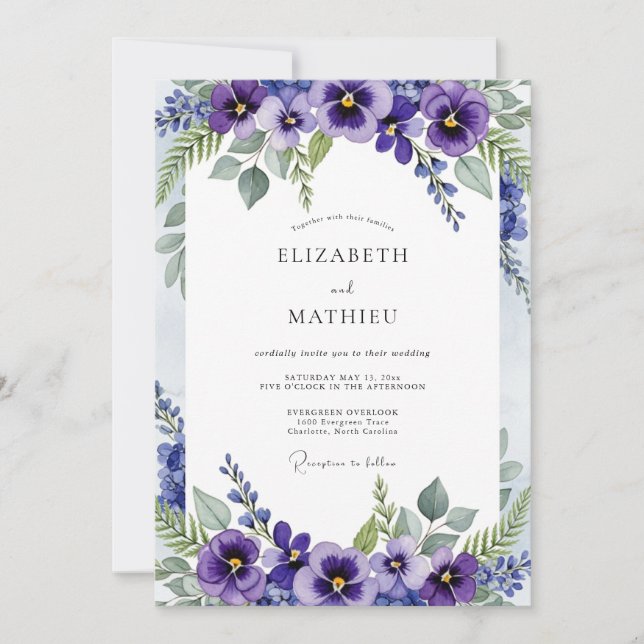 Convite Casamento Botânico de Primavera com Violeta Pensat (Frente)