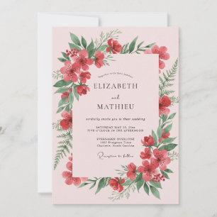 Convite Casamento Botânico de Primavera Rosa Corado Luxuri