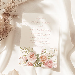 Convite Casamento Botânico de Rosa de Blush Divino