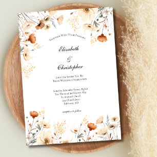 Convite Casamento Botânico de Rust Beige Boho Wildflower