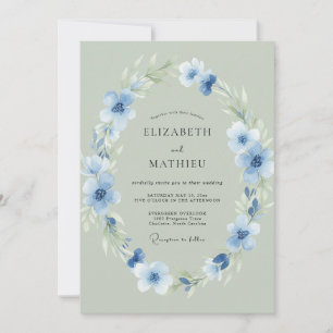 Convite Casamento Botânico de Sage Cornflower Floresta