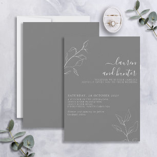 Convite Casamento Botânico de Script Branco da Cinza Moder