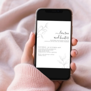 Convite Casamento Botânico de Script Branco de Código QR M