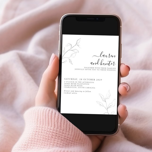 Convite Casamento Botânico de Script Branco de Código QR M (Criador carregado)