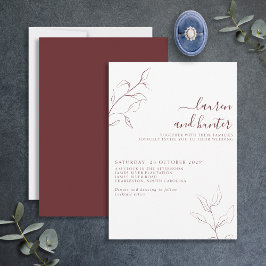 Convite Casamento Botânico de Script Burgundy Moderno